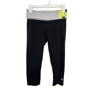 Y2K Victora’s Secret Pink Fold Over Black Cropped Pant Size Small Puppy